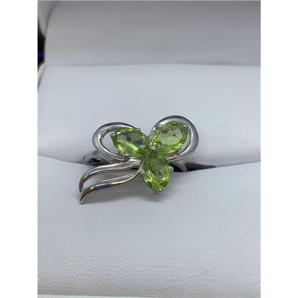 Silver Peridot Rhodium Plated ring, size 8