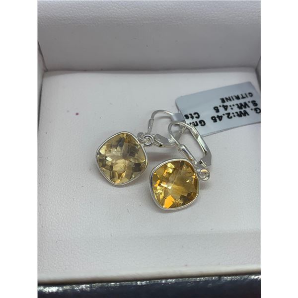 Silver Citrine Rhodium Plated Earrings