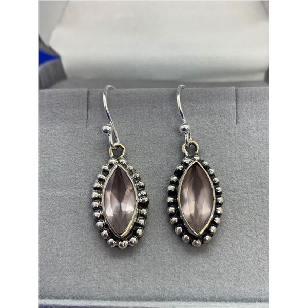 Subtle Pink Gemstone Earrings with Detailed Boarder