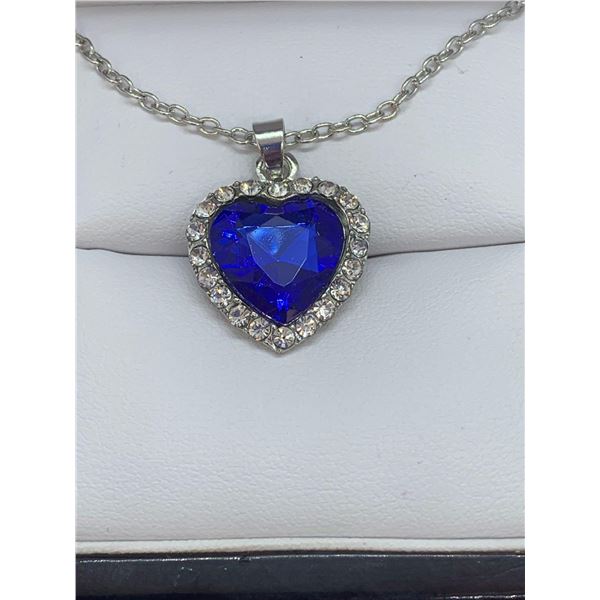 Titanic Silver heart shaped necklace with blue gemstone