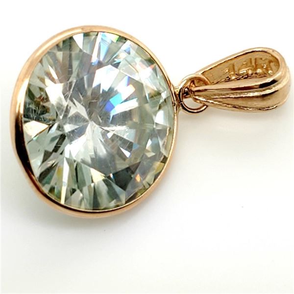 14K Yellow Gold Moissanite(5ct) Hand Assembled,1 Bezel Set Round Cut Moderate Bluish Green Moissanit