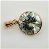 Image 2 : 14K Yellow Gold Moissanite(5ct) Hand Assembled,1 Bezel Set Round Cut Moderate Bluish Green Moissanit