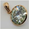 Image 3 : 14K Yellow Gold Moissanite(5ct) Hand Assembled,1 Bezel Set Round Cut Moderate Bluish Green Moissanit