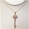 Image 3 : 10K Yellow Gold Diamond(0.25ct) Key Pendant And Wheat Link Necklace With Spring Ring Clasp, 53 Prong