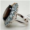 Image 3 : Silver Smokey Quartz And Blue Topaz(14.8ct) 925 Marked, Colorful Gemstones Ring (~Size 8)(Ring is re