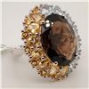 Image 4 : Silver Smokey Quartz And Blue Topaz(14.8ct) 925 Marked, Colorful Gemstones Ring (~Size 8)(Ring is re