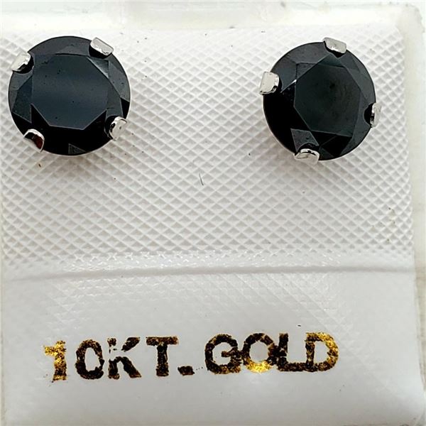 10K White Gold Moissanite(1.5ct) 10K Marked Studs , 2 Basket Set Round Cut Black Moissanite Earrings