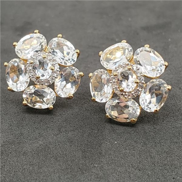 Silver White Topaz(9.6ct) 925 Marked Earrings (~weight 5.8g), Suggested Retail Value $200