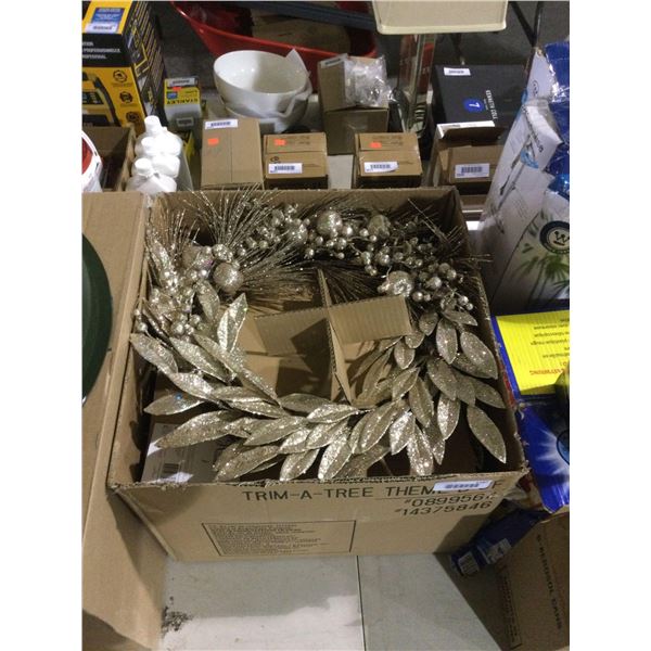 Case of 4 Holiday Living 22in Gold Berry and Leaves Wreaths