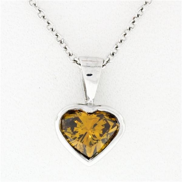 14k White Gold GIA 0.70 ctw Fancy Deep Brown Orange Heart Natural Diamond Pendan