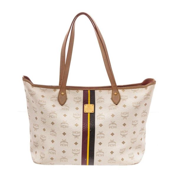 MCM White Shopper Tote Bag