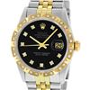 Image 2 : Rolex Mens 2 Tone Black Diamond Pyramid Bezel 36MM Datejust Wristwatch