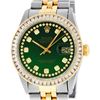 Image 1 : Rolex Mens 2 Tone Green Vignette Princess Cut Diamond Datejust Wristwatch