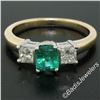 Image 3 : 14K Yellow & White Gold 1.36 ctw Colombian Emerald Princess Diamond 3 Stone Ring