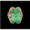 Image 2 : GIA Cert 17.51 ctw Emerald and Diamond Ring - 14KT Yellow Gold