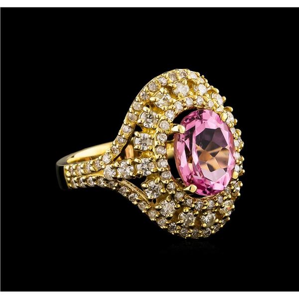 14KT Yellow Gold 2.81 ctw Kunzite and Diamond Ring