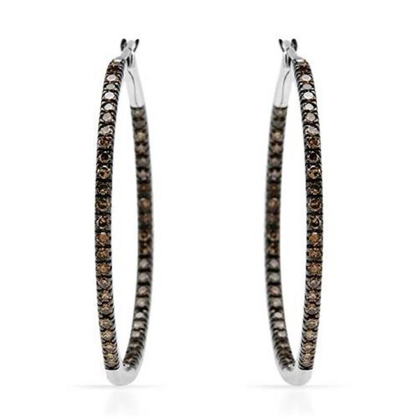 14k White Gold 1.00 ctw Brown Diamonds Earrings, (SI1-SI2/Gold)