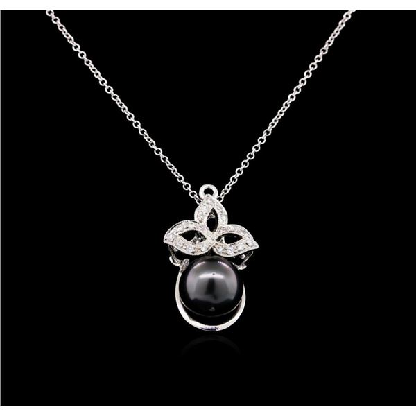 0.16 ctw Pearl and Diamond Pendant - 14KT White Gold