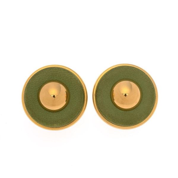 Hermes Green Leather Clip-on Earrings