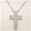 Image 3 : 14K White Gold 0.51 ctw Micro Pave Diamond Cross Pendant w/ 18" Cable Link Chain
