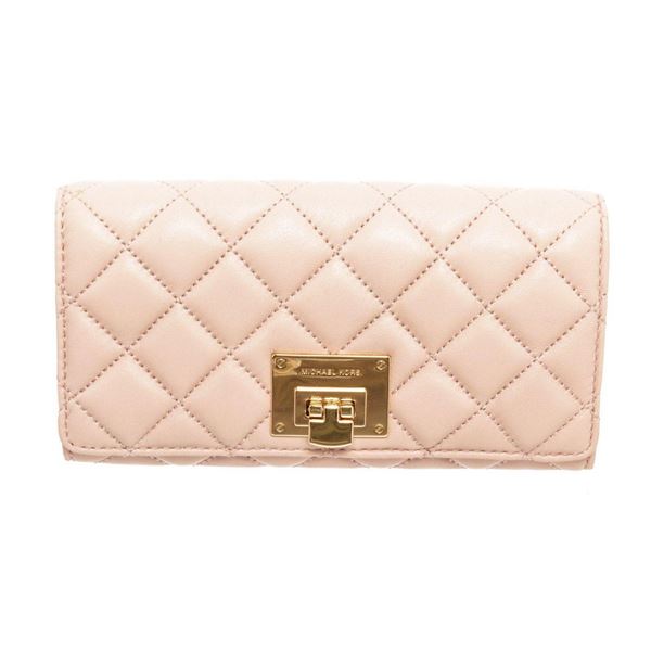 Michael Kors Beige Astrid Leather Flap Lock Wallet