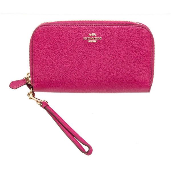 Coach Pink Pebbled Leather Double Zip Wristlet Wallet