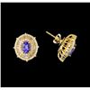 Image 2 : 14KT Yellow Gold 1.88 ctw Tanzanite and Diamond Stud Earrings