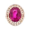 Image 2 : 8.69 ctw Oval Mixed Rubellite And Round Brilliant Cut Diamond Ring - 14KT Rose G