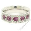 Image 1 : 14k White Gold 0.85 ctw Pave Diamond Ruby 6.30mm Flower Cluster Band Ring