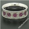 Image 2 : 14k White Gold 0.85 ctw Pave Diamond Ruby 6.30mm Flower Cluster Band Ring