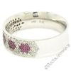 Image 3 : 14k White Gold 0.85 ctw Pave Diamond Ruby 6.30mm Flower Cluster Band Ring