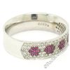 Image 4 : 14k White Gold 0.85 ctw Pave Diamond Ruby 6.30mm Flower Cluster Band Ring