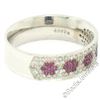 Image 8 : 14k White Gold 0.85 ctw Pave Diamond Ruby 6.30mm Flower Cluster Band Ring