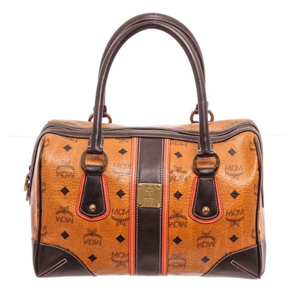 MCM Cognac Visetos Coated Canvas Tote Bag