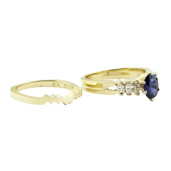 1.25 ctw Blue Sapphire and Diamond Ring Set - 14KT Yellow Gold