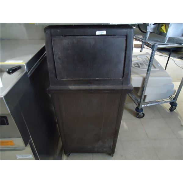 USED Brown Swing Lid Garbage Can on Casters
