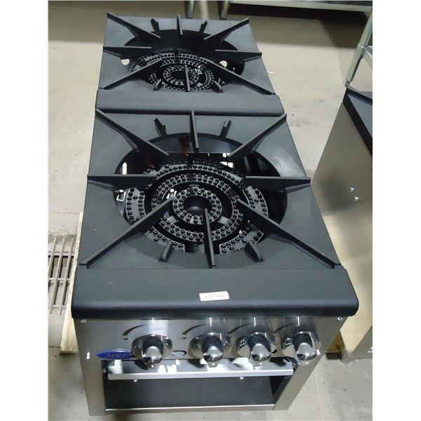 NEW 18" Stock Pot Gas Stove, 2 Burners, 4 Manual Controls