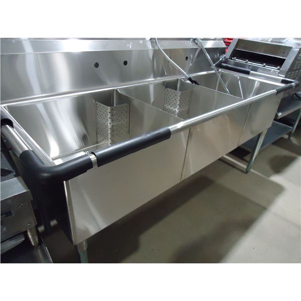 NEW Stainless Steel 3 Compartment Sink, 24" x 24" 14" D