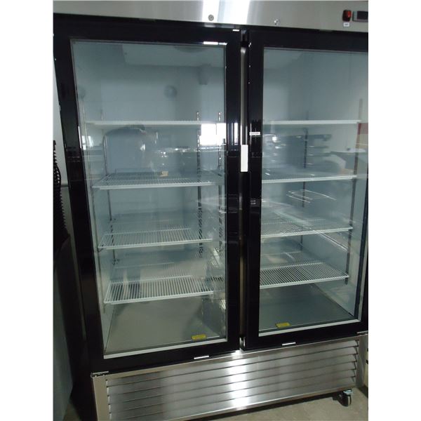 NEW 54" Double Glass Door Stainless Steel Cooler with LED Lighting, 8 Shelves