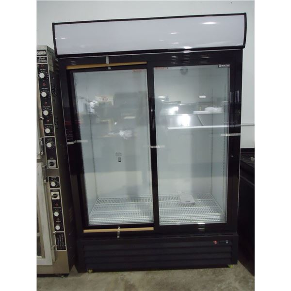 NEW 53" W Double Sliding Glass Door Cooler with Led Lights and 8 Shelves