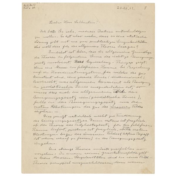 Albert Einstein Autograph Letter Signed with Gravitational Field Equations (December 24, 1933)