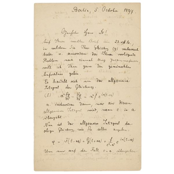 Max Planck Autograph Letter Signed on a Differential Equation (October 5, 1897)