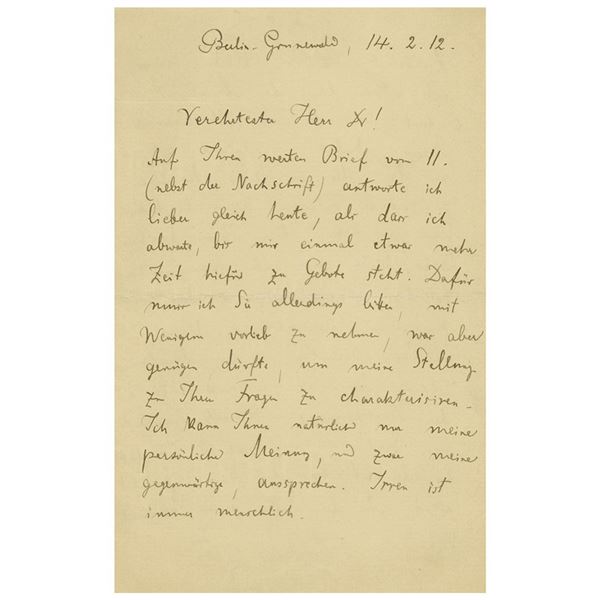 Max Planck Autograph Letter Signed on Max Abraham's Theory of Gravitation (February 14, 1912)