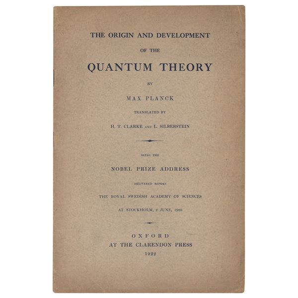 Ludwik Silberstein's 'Origin and Development of the Quantum Theory by Max Planck' Offprint Booklet