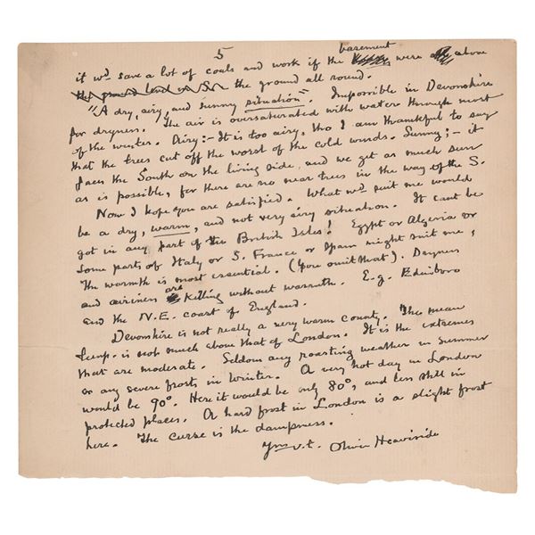 Oliver Heaviside Partial Autograph Letter Signed on British Climate (June 1915)