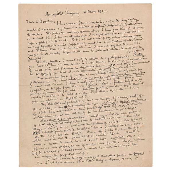 Oliver Heaviside Autograph Letter Signed on Unfinished Projects (March 4, 1917)