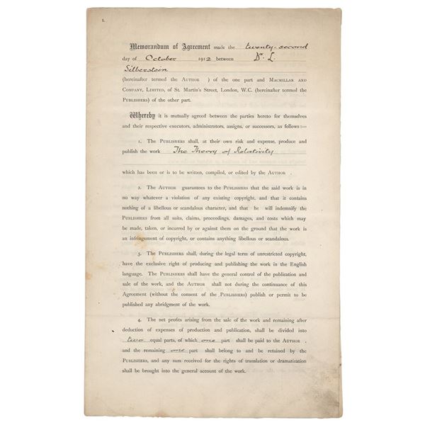 Ludwik Silberstein's Publishing Document for 'Theory of Relativity'