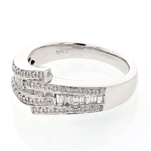 Natural 0.47 CTW Baguette & Diamond Ring 18K White Gold - REF-102F6M