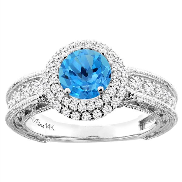 1.50 CTW Swiss Blue Topaz & Diamond Ring 14K White Gold - REF-91F8N