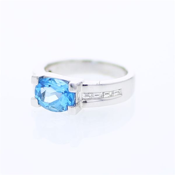 Natural 2.61 CTW Topaz & Baguette Ring 14K White Gold - REF-57F6M